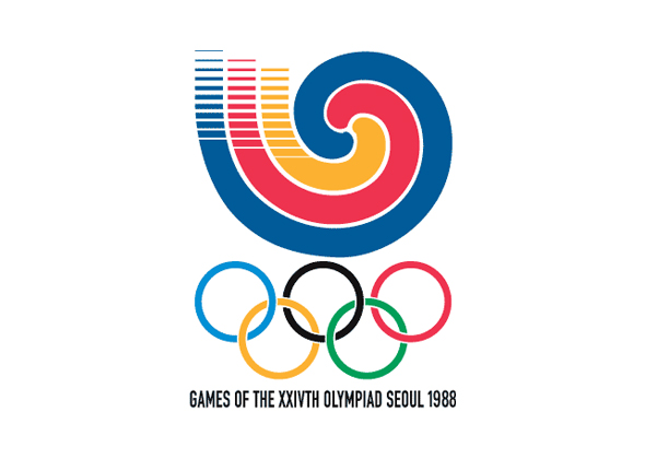 Logotipo de las olimpiadas Seoul 1988 colores en aros y simbolo de juegos olimpicos