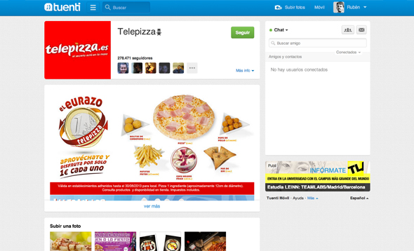 Telepizza imagen de la cuenta de Tuenti con el nuevo logo de marca